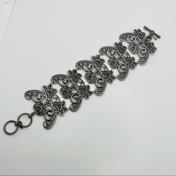 NEW Silver Bracelet Lace Design Toggle Clasp Wide - Picture 5 of 6